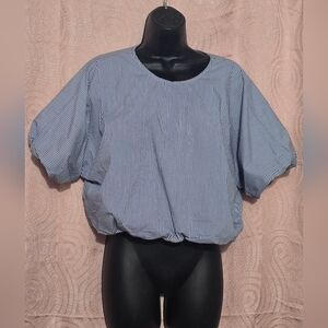 Marc New York Blouse Women Blue & White Striped Short Sleeve  Cotton Small